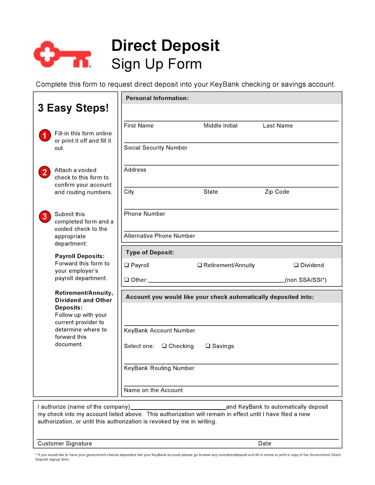 Simple Direct Deposit Form Template Free Donwload Download Free 