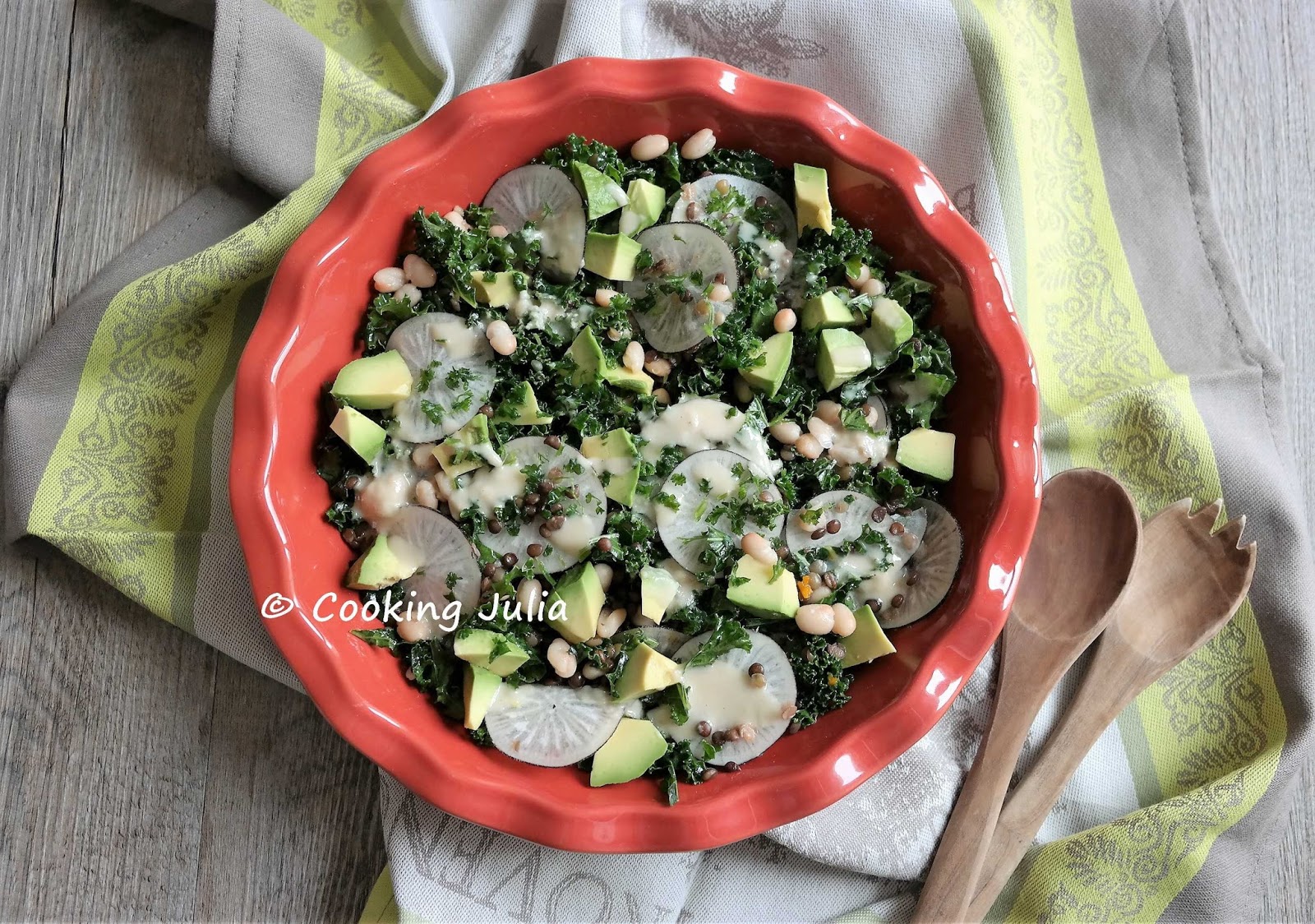 Cooking Julia Salade De Kale Lentilles Radis Noir Et Avocat