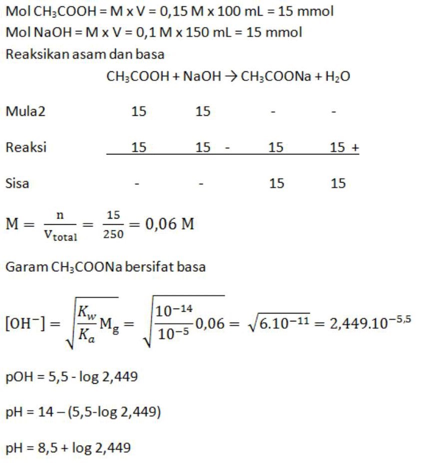 Sebanyak 100 ml larutan ch3cooh 0 15 m