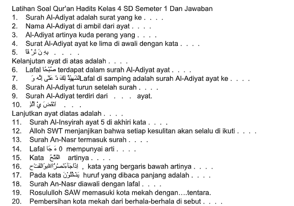 Contoh Soal Quran Hadits Kelas 12 Semester 1
