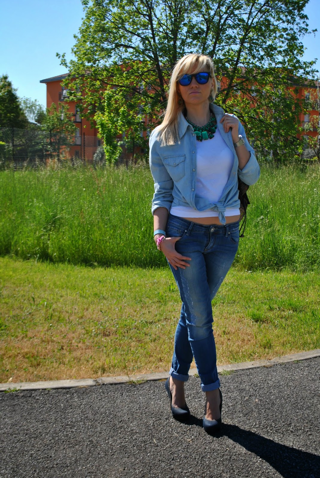 Color-Block By FelyM.: TOTAL DENIM AND EMERALD