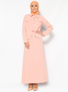Dress muslim warna polos pink muda