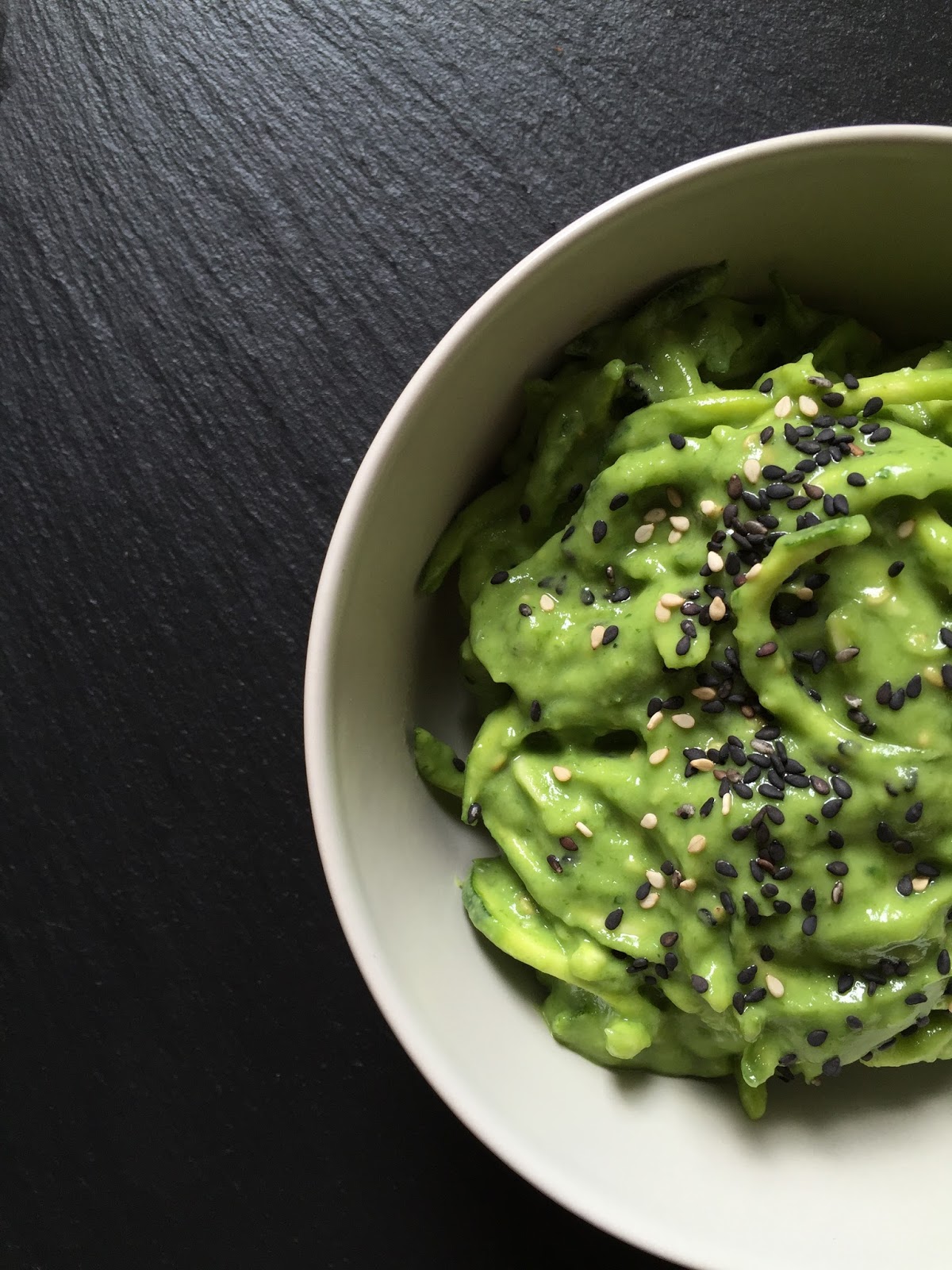 Inglourious Bananas Zucchini Noodles with Creamy Avocado and Spinach