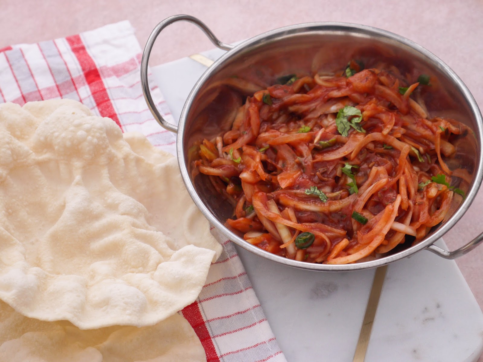 This Muslim Girl Bakes Microwave Poppadoms with Spicy Onion Relish.
