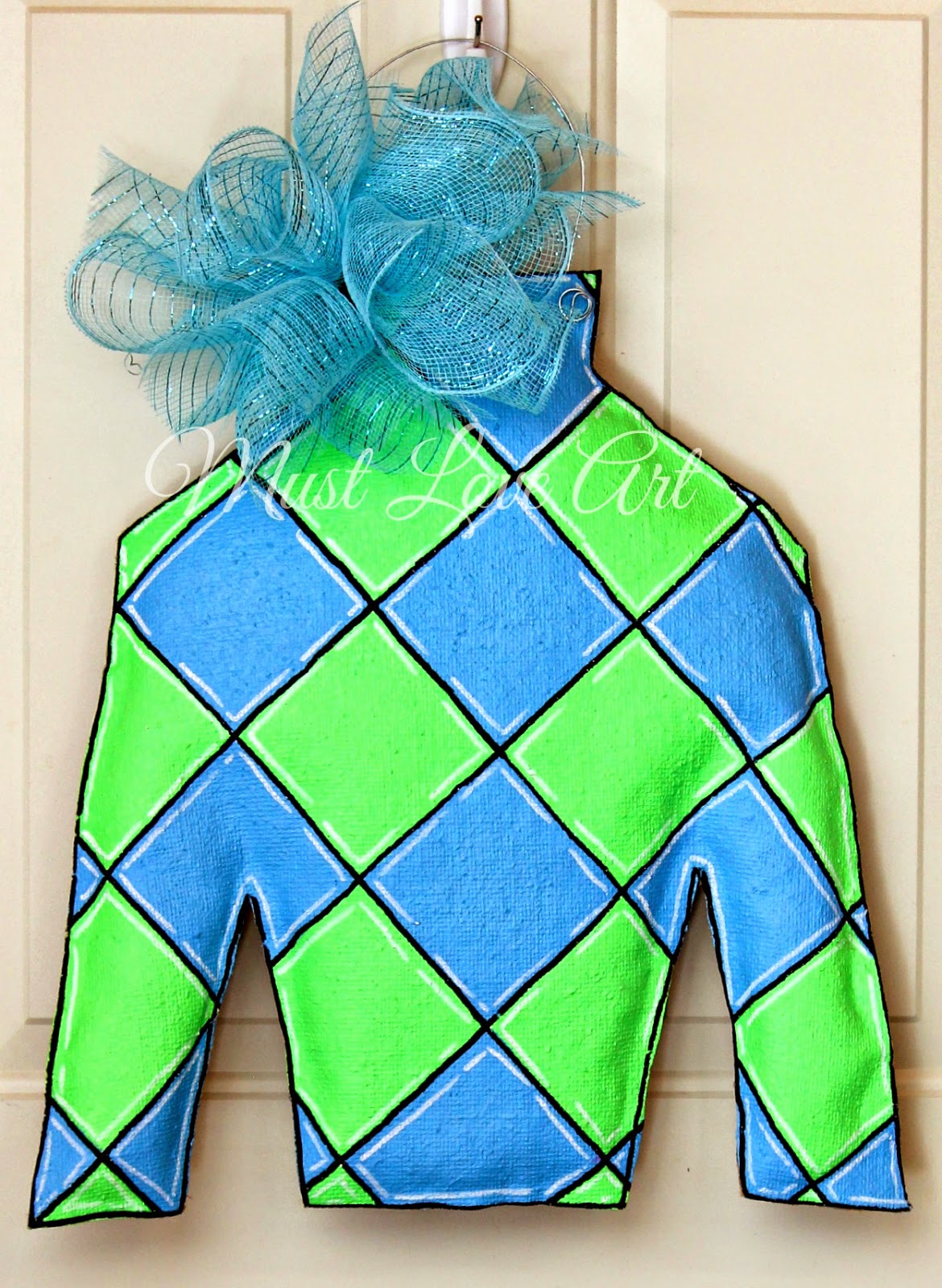 Must Love Art Brand New Kentucky Derby Jockey Silk Burlap Door Hangers