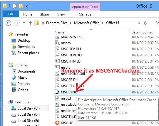 disable autostart of Microsoft Upload Center in MS Office 2013