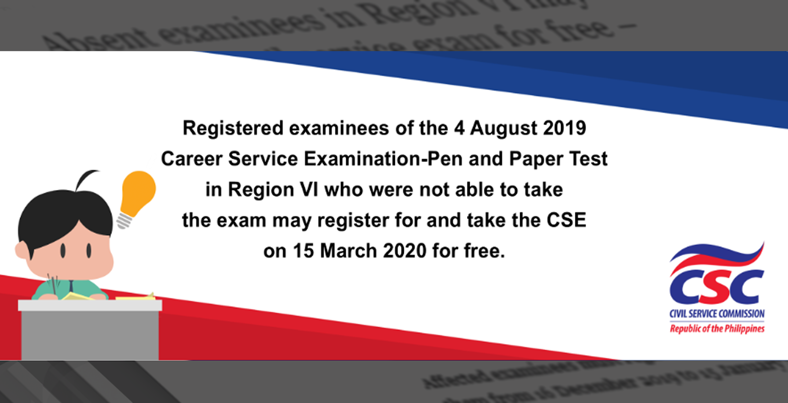 Civil Service Exam PH Absent examinees in Region VI may take next