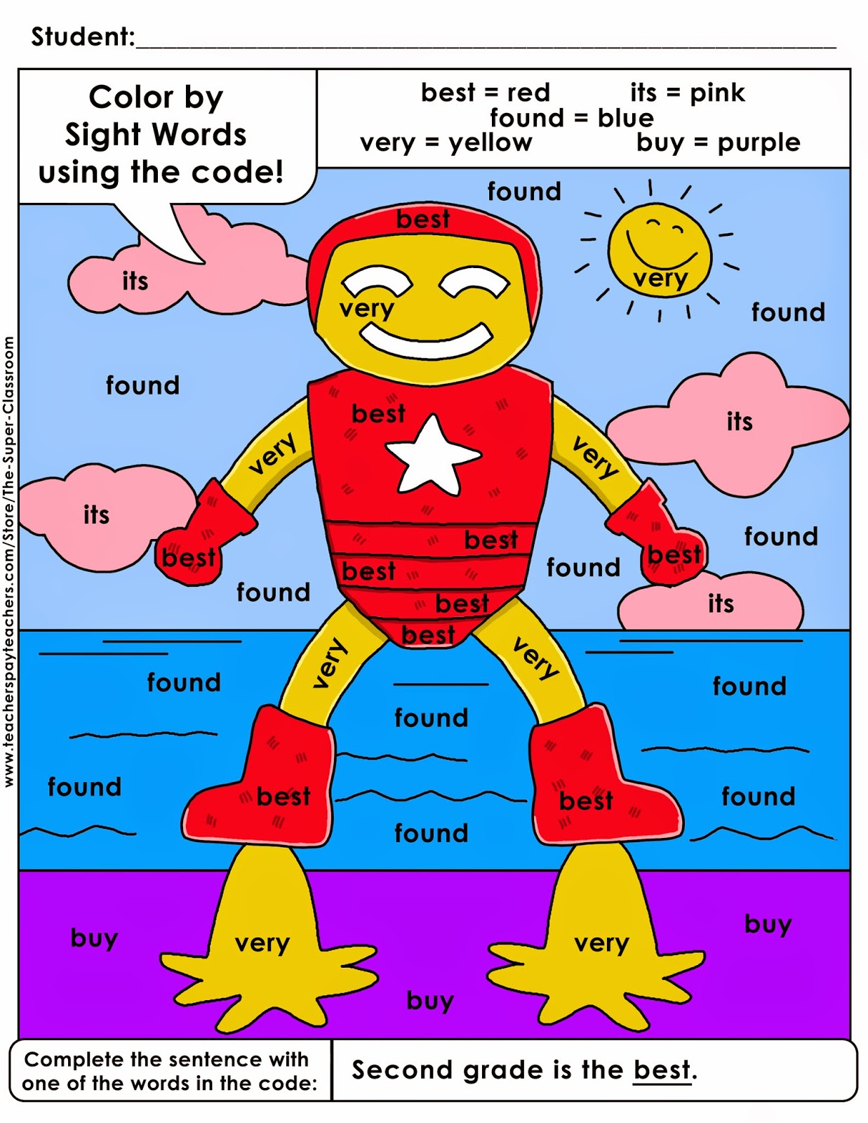 The super classroom second grade color by sight word sentences 004