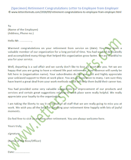 Retirement Congratulations Letter to Employee from Employer (Sample)