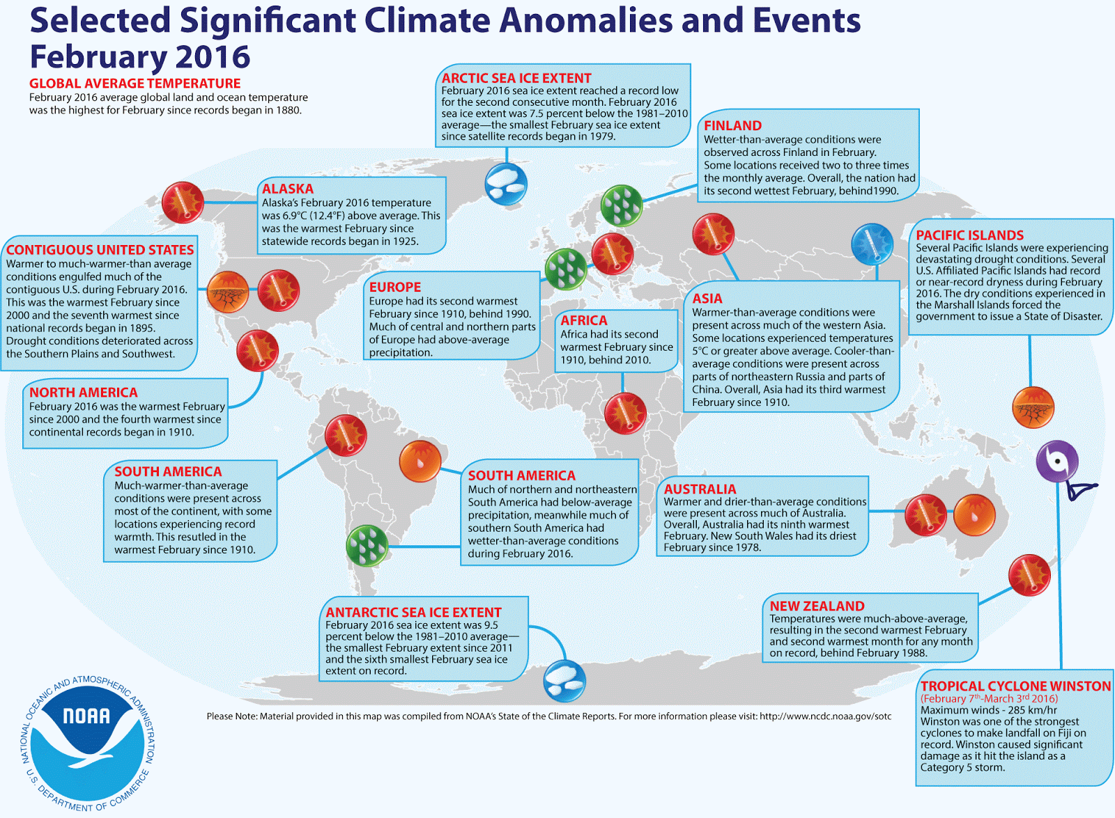 February 2016 Global Significant Climate Events Map 