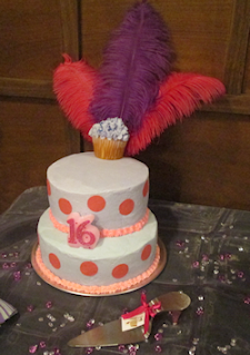 sweet 16 birthday cake with feathers