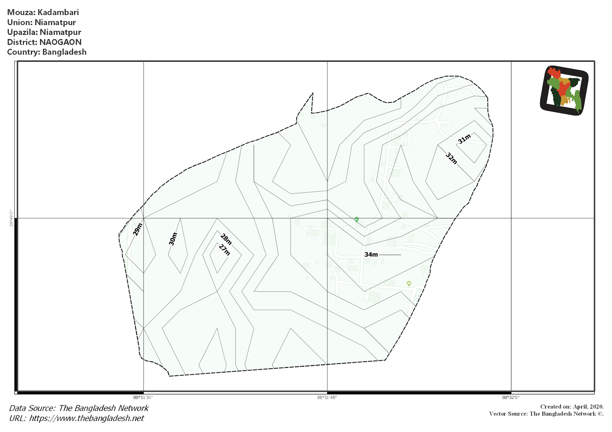 Map of Kadambari Mouza of Niamatpur Upazila, NAOGAON, Bangladesh.