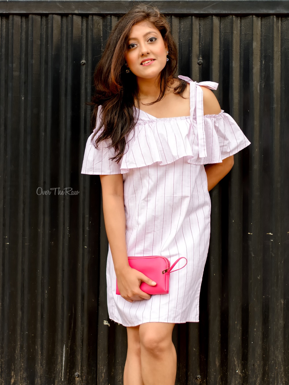 Bangalore Fashion Blogger , Pink, Ruffles, Stripes, One shoulder dress