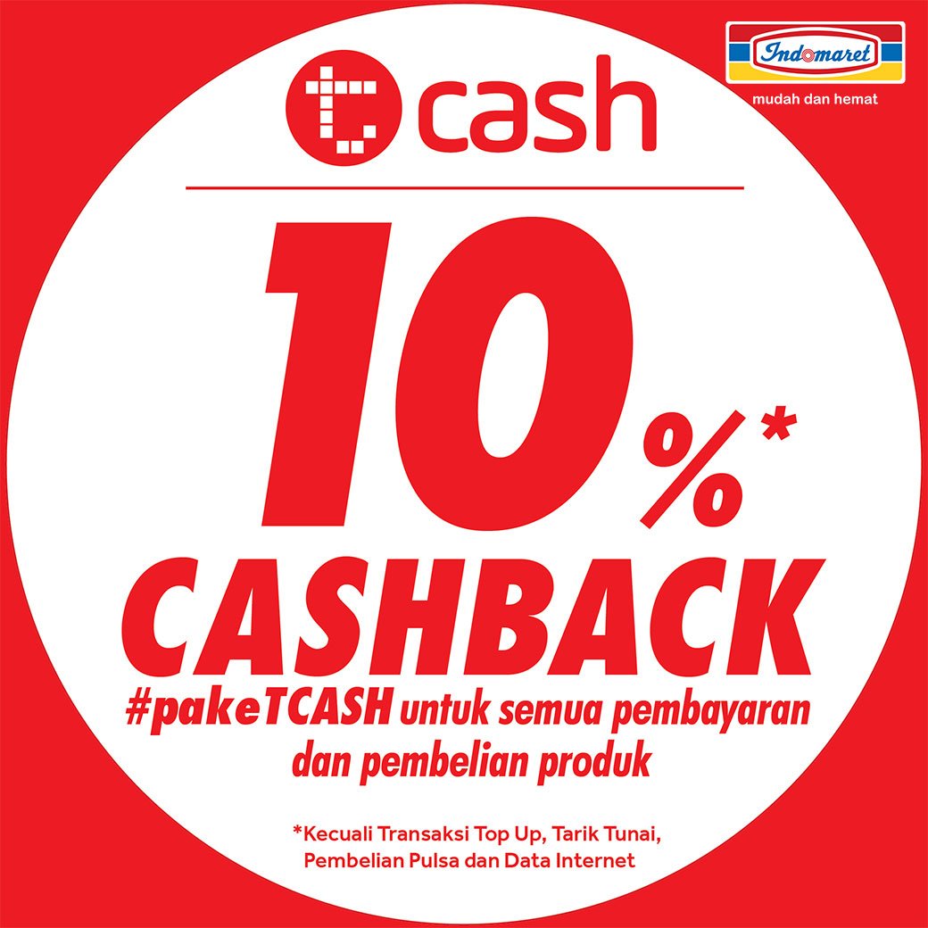 Indomaret - Promo Cashback 10% Pakai Tcash (s.d 31 Okt 2018)