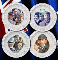 Vasily Livanov and Vitaly Solomin in a 4-coin set to celebrate the 120th anniversary of Sherlock Holmes
