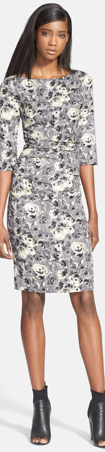 Tracy Reese Rose Print Stretch Crepe Sheath Dress