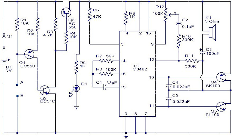 Water Sensor Alarm Circuit using IC M3482 |simple schematic diagram