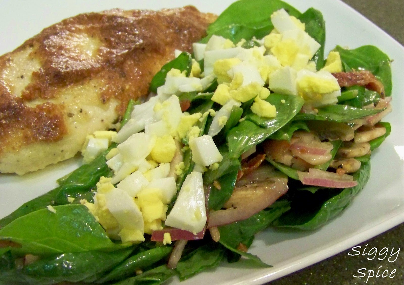 Siggy Spice Spinach Salad with Warm Bacon Dressing