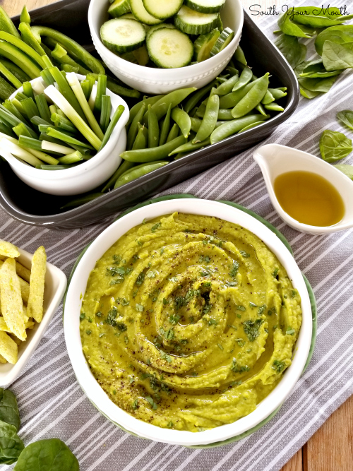 Green Goddess Hummus! Super nutritious, vitamin-packed hummus made with green peas and spinach