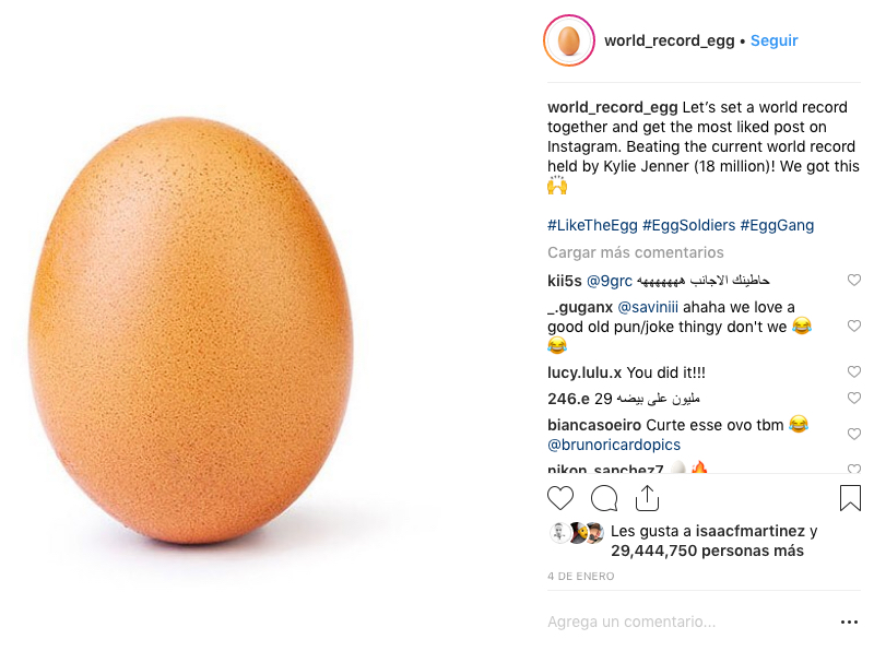 Un huevo, la foto con más “me gusta” en Instagram Un huevo, la foto con más “me gusta” en Instagram