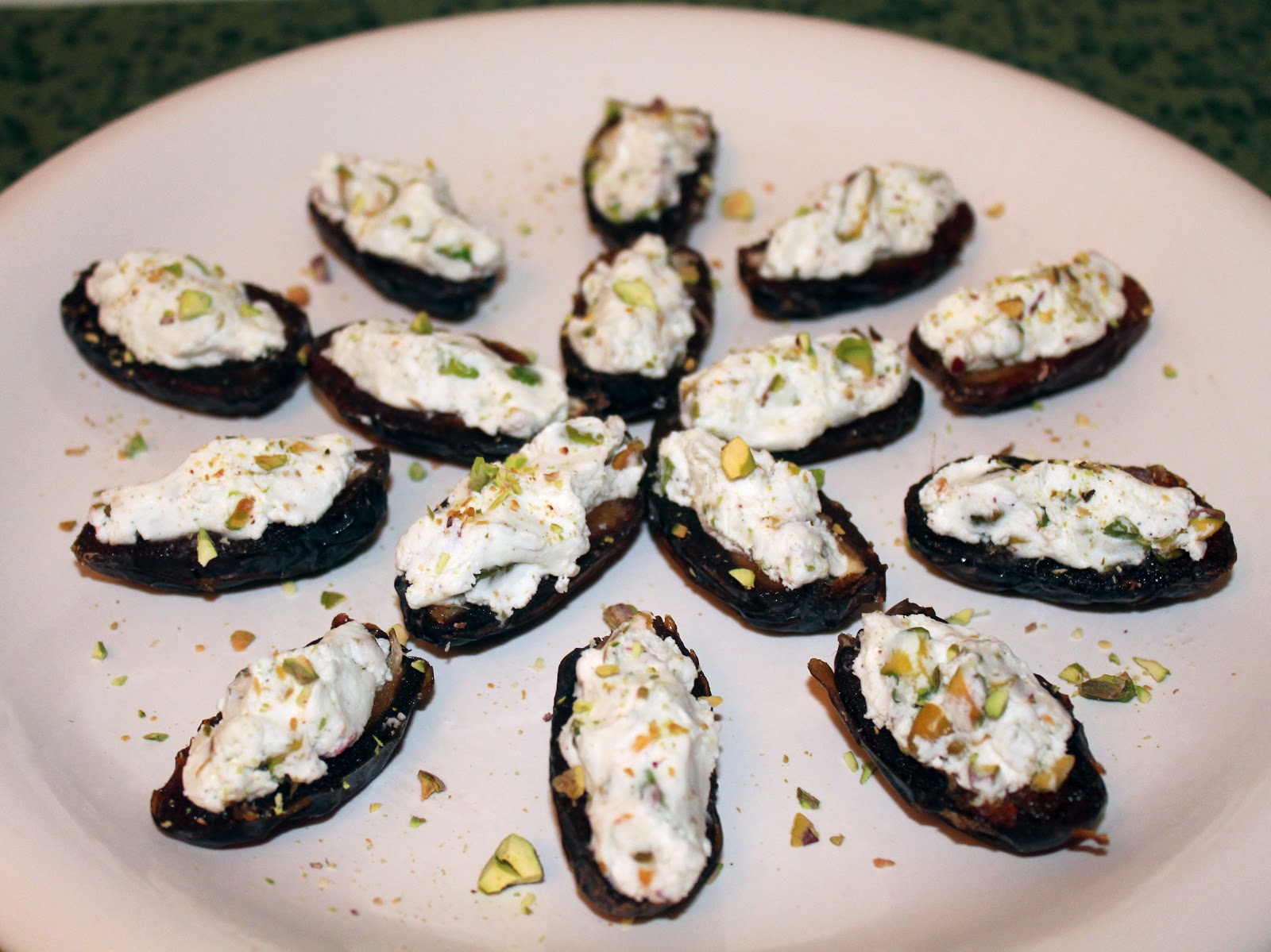 Savory Moments Dates stuffed with cardamom goat cheese and salted