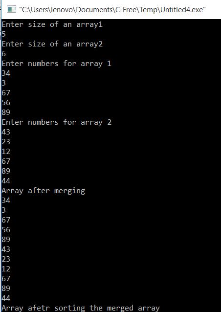 To merge Two Arrays in sorted order