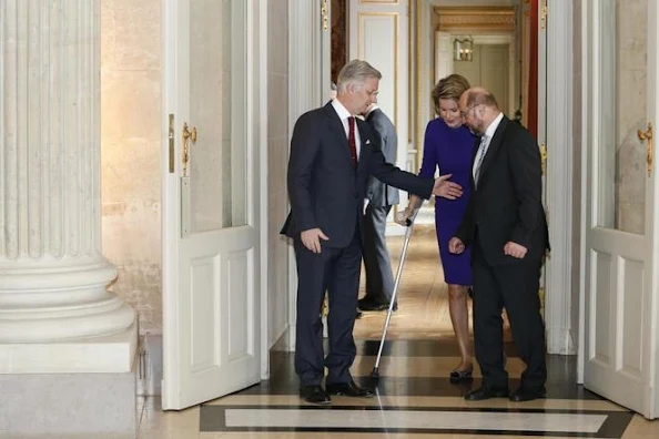 King Philippe, Martin Schulz and Queen Mathilde - Queen Mathilde Style