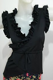 Blouse BLE003 Black with ruffles - US$30.00