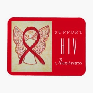 HIV Awareness Support Red Ribbon Guardian Angel Customized Rectangle Magnets