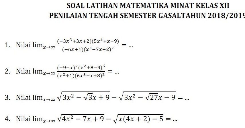 Contoh Soal Limit Fungsi Trigonometri Kelas 12 Kurikulum 2013 Download File Guru