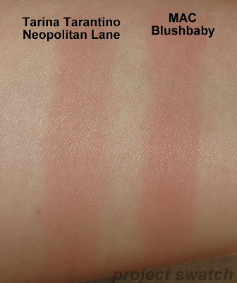 Tarina Tarantino Neapolitan Lane, MAC Blushbaby - swatches, comparison