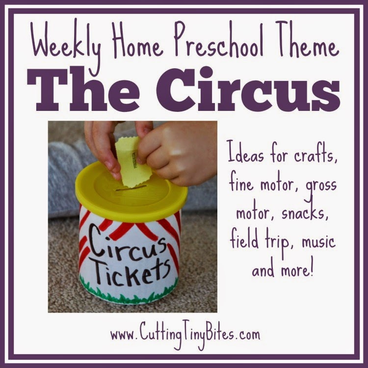 Circus Theme- Weekly Home Preschool.  Crafts, fine motor, gross motor, snacks, music, and more!  EASY activities for homeschool pre-k.