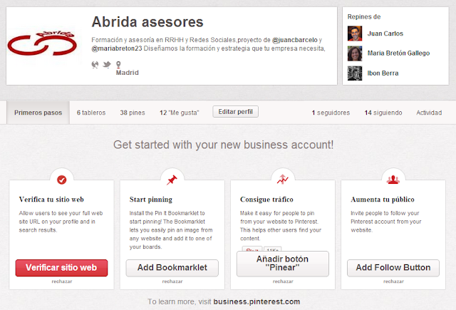 como crear un perfil de empresa en Pinterest maria breton
