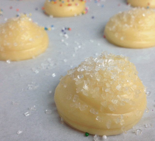 Unbaked Chouquettes Covered in Sparkle Sugar Unbaked Chouquettes Covered in Sparkle Sugar