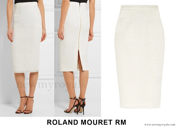 Princess Charlene wore ROLAND MOURET Arreton lattice weave and crepe pencil skirt