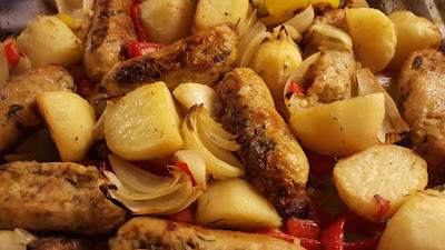 Vegetarian recipe roasted potato and sausage casserole