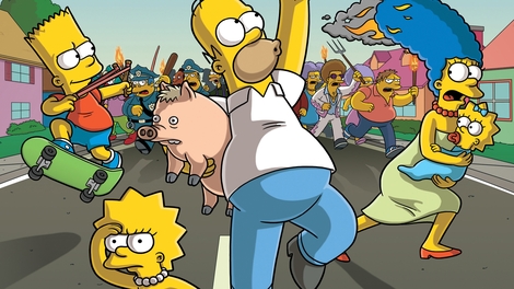 The Simpsons running The Simpsons Movie 2007 animatedfilmreviews.filminspector.com