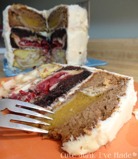 Cherpumple - Slice with cut cake in background