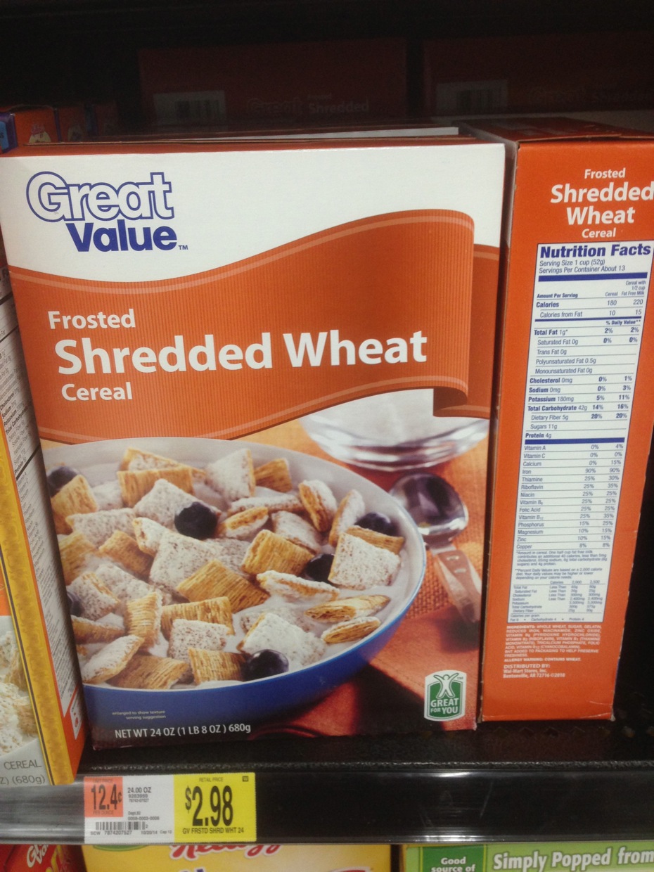 Healthy Grocery Frosted Shredded Wheat Cereal, Great Value Walmart