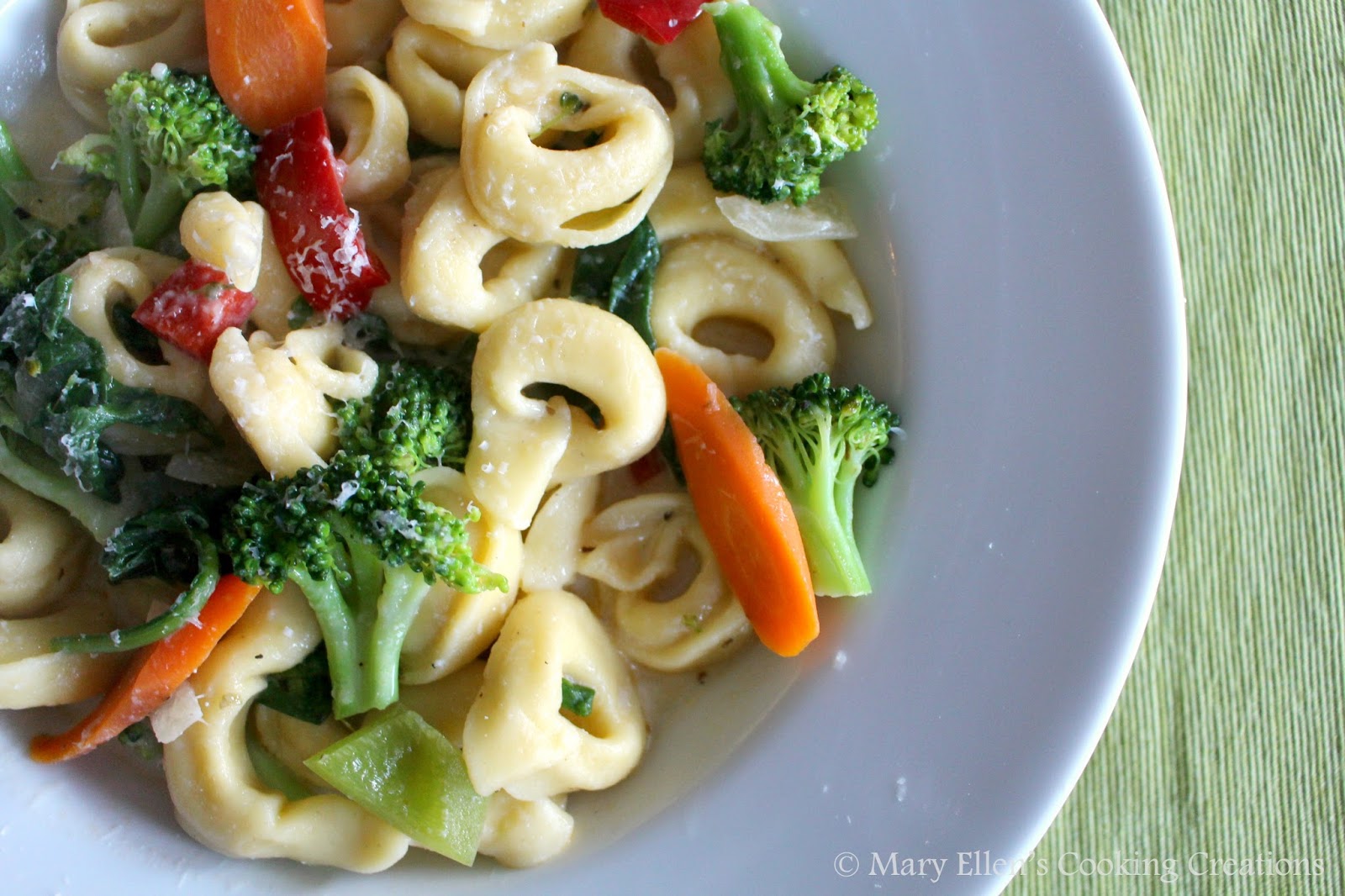 Mary Ellen's Cooking Creations Cheese Tortellini Primavera in a Light Garlic Cream Sauce