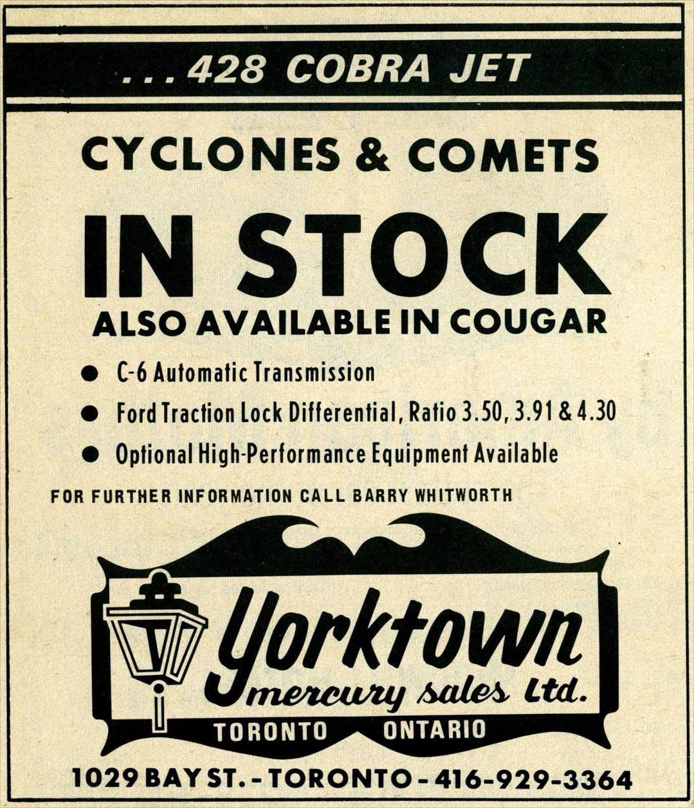 Vintage Canadian Dealerships Yorktown Mercury Sales Limited