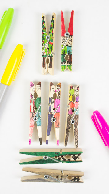 clothespin kissing people and other doodles- fun open-ended art prompt for kids
