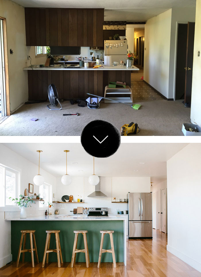 Antes y después de una cocina con tiradores dorados  Tiradores de cocina,  Ideas de diseño de cocina, Decoración de unas