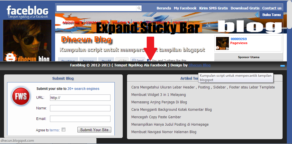 Menggunakan Expand Sticky Bar Dhecun Blog