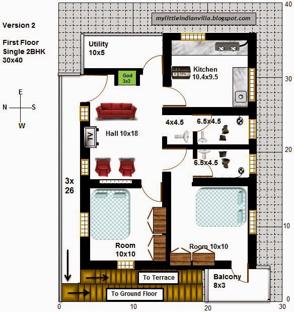  30 X 40  Duplex House  Plans West  Facing 