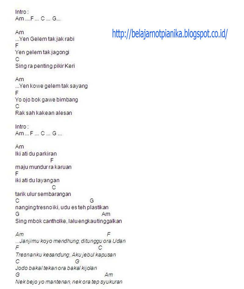 Chord Ukulele Senar 3 Lagu Demi Kowe