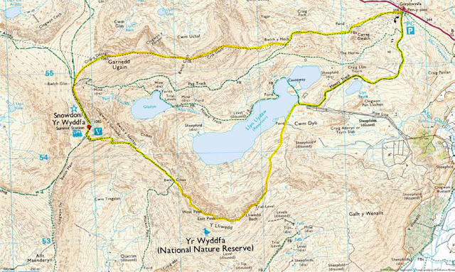 Map of the Snowdon Horseshoe Crib Goch Route: