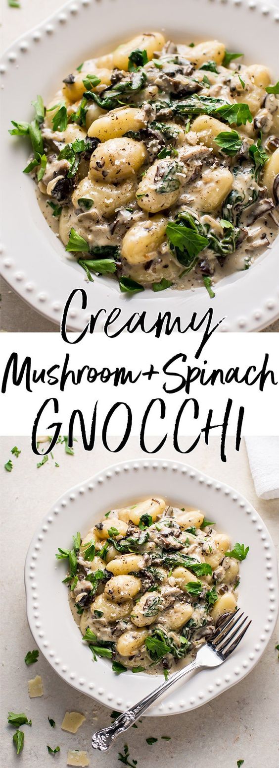Healthy Creamy Mushroom and Spinach Gnocchi