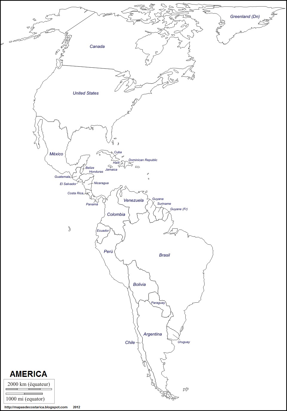 Mapa del continente americano con - AMERICA, Mapa Mudo De America, Division Politica De America, Nombre De Los Paises De America 2012