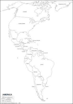 Mapa mudo de America, division politica de America, nombre de los paises de America